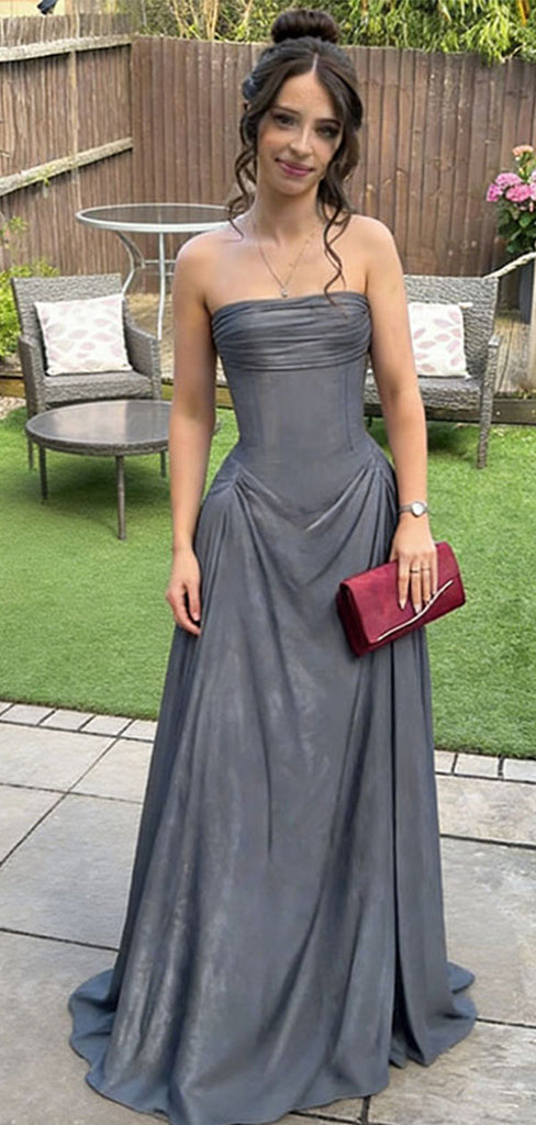 Fancy Grey Strapless Corset Prom Dress Drape Skirt Floor-Length Gown,WGP2150
