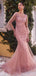 Unique Pink Lace Long Sleeve Mermaid  Long Prom Dress Ideas, Evening Party Dresses,WGP1691