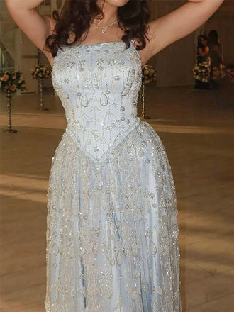 Shiny Blue Spaghetti Strap Mermaid Long Prom Dress Ideas, Evening Party Dresses,WGP1782