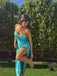 Fancy Teal Blue Satin Spaghetti-Strap Prom Dress with Side Slit,WGP2127