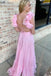 Unique Floral Applique Pink Prom Dress Ruched Bodice Flowy A-Line Evening Gown,WGP2172