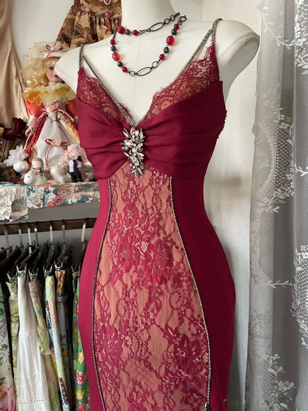 Elegant Red Spaghetti Strap Mermaid Long Prom Dress Ideas, Evening Party Dresses,WGP1669