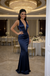 Chic Navy Blue Silk Mermaid Prom Gown Deep V-Neck Sleeveless Formal Gala Dress,WGP2206