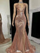 Sparkly Dusty Rose V-Neck Mermaid Long Prom Dress Ideas, Evening Party Dresses,WGP1968