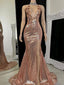 Sparkly Dusty Rose V-Neck Mermaid Long Prom Dress Ideas, Evening Party Dresses,WGP1968