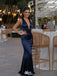 Chic Navy Blue Silk Mermaid Prom Gown Deep V-Neck Sleeveless Formal Gala Dress,WGP2206