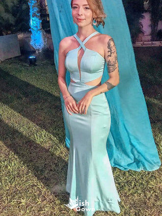 Sexy Criss Cross Notched Mermaid Long Prom Dress Ideas, Evening Party Dresses,WGP1693