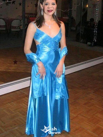 Elegant Spaghetti Strap V-neck A-line Long Prom Dress Ideas, Evening Party Dresses,WGP1701