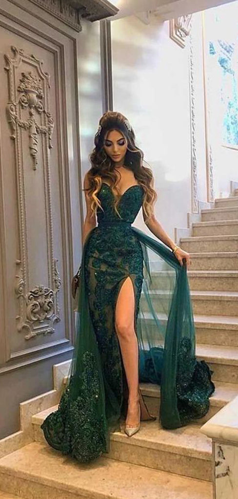 Sexy Green Mermaid Sweetheart Side Slit Lace Evening Dresses, Formal Dresses, Birthday Party, WGP549