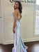 Sexy Baby Blue Spaghetti Strap Mermaid Side Slit Long Sleeveless Long Party Prom Dresses,Evening Dress Online, WGP768