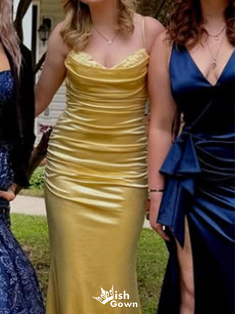 Elegant Spaghetti Strap Mermaid Long Prom Dress Ideas, Evening Party Dresses,WGP1716