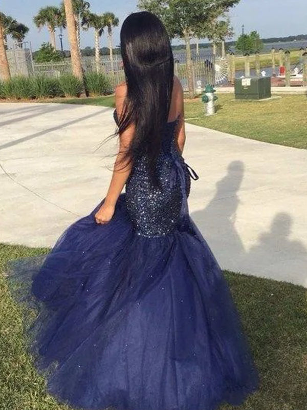 Sexy Blue Sweetheart Mermaid Long Sleeveless Long Party Prom Dresses,Evening Dress Online, WGP785