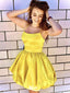 Elegant Yellow Spaghetti Strap Ball Gown Square Popular Cheap Short Homecoming Dresses, EPT288