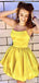 Elegant Yellow Spaghetti Strap Ball Gown Square Popular Cheap Short Homecoming Dresses, EPT288