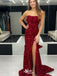 Charming Red Mermaid Strapless Side Slit Popular Long Evening Dresses, Formal Dresses, Birthday Party, WGP555