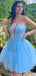 Elegant Blue V-Neck A-line sleeveless Popular Cheap Short Homecoming Dresses, EPT195