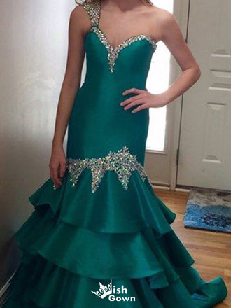 Elegant One-shoulder Mermaid Long Prom Dress Ideas, Evening Party Dresses,WGP1755