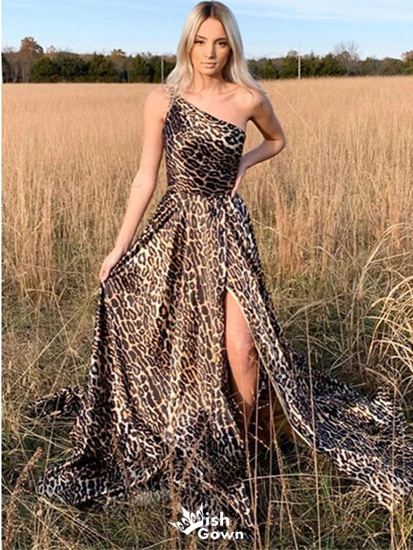 Sexy Brown One Shoulder A-Line Side Slit Party Prom Dresses,Evening Dress Online, WGP807