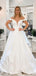 Simple Off Shoulder V Neck With Train Popular Bridal Long Wedding Dresses, WDH117