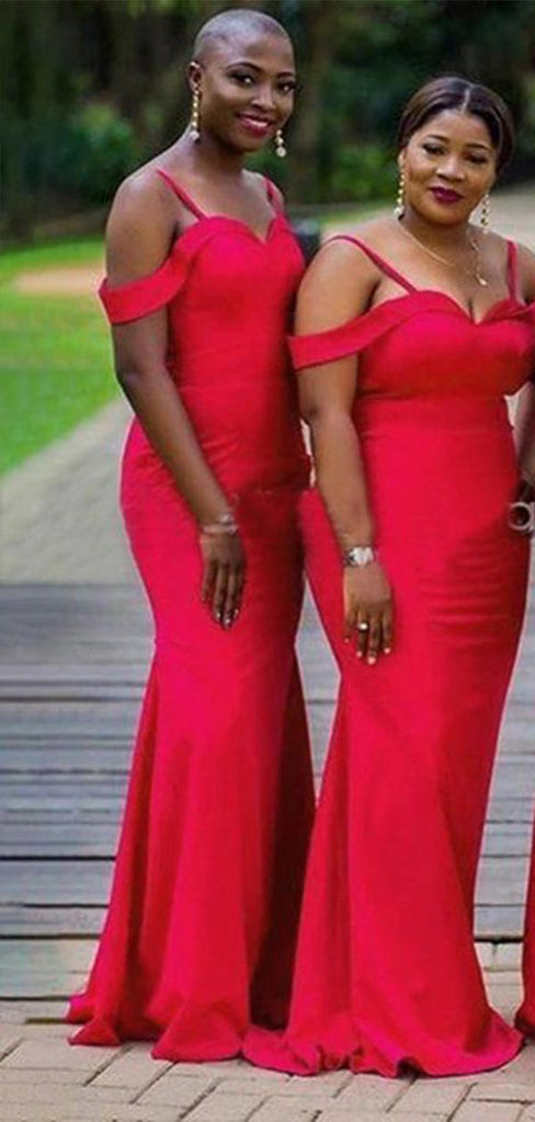 Charming Red Mermaid Sweetheart Spaghetti Straps Off Shoulder Popular Cheap Maxi Long Wedding Guest Bridesmaid Dresses,WGM288