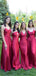 Mismatched Red Mermaid Sleeveless Popular Cheap Maxi Long Wedding Guest Bridesmaid Dresses,WGM334