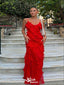Charming Red Mermaid Spaghetti Straps Ruffle Maxi Long Party Prom Gowns,Evening Dresses,WGP386