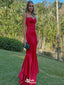 Sexy Red Mermaid Spaghetti Straps V Neck Cheap Maxi Long Party Prom Gowns,Evening Dresses,WGP405