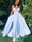 Elegant Blue A-Line Straps V Neck Side Slit Cheap Maxi Long Party Prom Gowns,Evening Dresses,WGP422