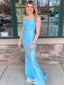 Shiny Blue Mermaid Spaghetti Straps Lace Up Sequin Cheap Maxi Long Party Prom Gowns,Evening Dresses,WGP429