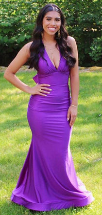 Sexy Purple Mermaid Halt V Neck Sleeveless Cheap Maxi Long Party Prom Gowns,Evening Dresses,WGP505