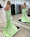 Sexy Fresh Green Mermaid V Neck Sleeveless Lace Up Cheap Maxi Long Party Prom Gowns,Evening Dresses,WGP508