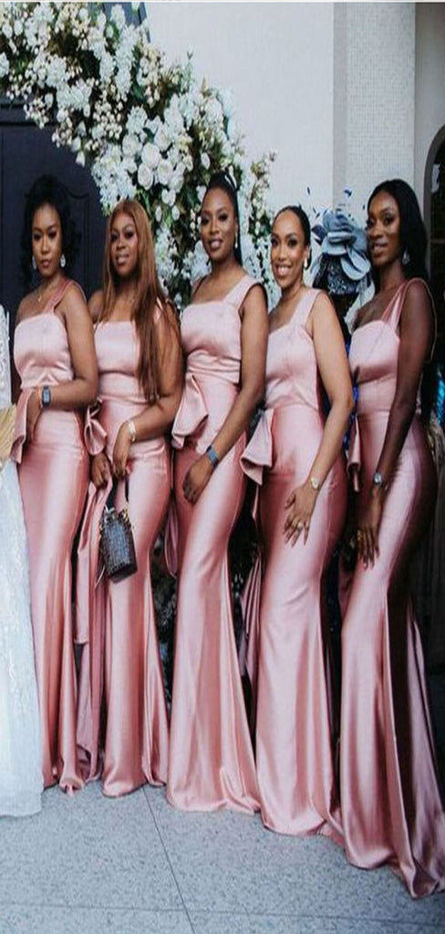 Elegant Pink Mermaid One Shoulder Popular Cheap Maxi Long Wedding Guest Bridesmaid Dresses,WGM213