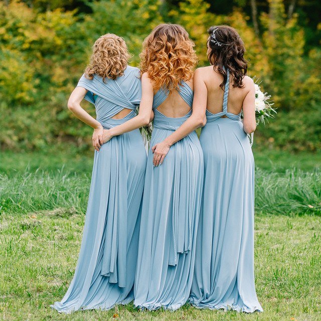Elegant Blue Mismatched Sleeveless A-Line Long Bridesmaid Dresses Online,WGM463