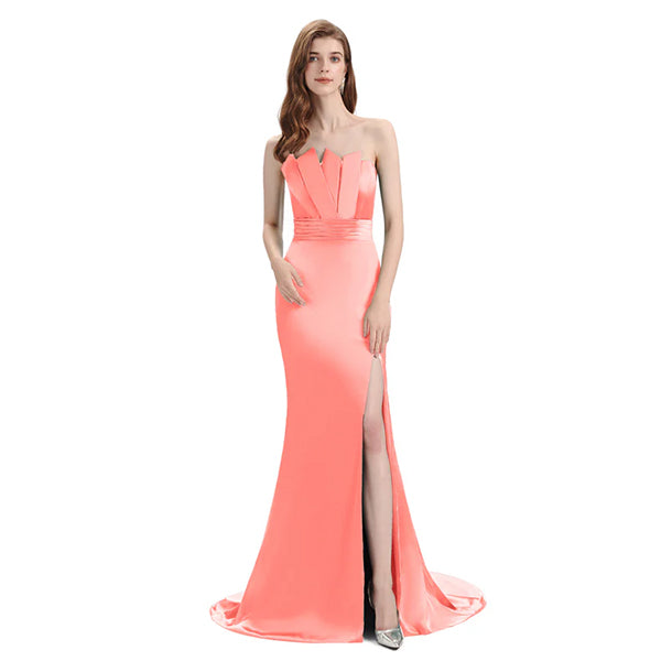 Mismatched Coral Mermaid Side Slit Cheap Long Bridesmaid Dresses Online, WGM138