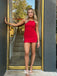 Sexy Red Mermaid Spaghetti Straps Jewel Sleeveless Cheap Short Homecoming Dresses, EPT141