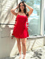 Unique Red Spaghetti Straps Sleeveless Cheap Short Homecoming Dresses, EPT143