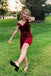 Gorgeous Dark Red Mermaid Off Shoulder V Neck Sleeveless Cheap Short Homecoming Dresses, EPT145