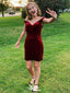 Gorgeous Dark Red Mermaid Off Shoulder V Neck Sleeveless Cheap Short Homecoming Dresses, EPT145