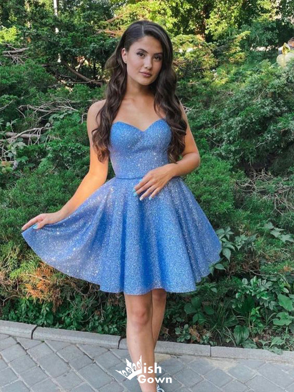 Shiny Sweetheart Sleeveless Sequin Cheap Short Homecoming Dresses, EPT183