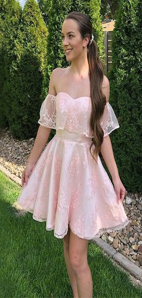 Elegant Pink Off Shoulder Sweetheart Sleeveless Applique Cheap Short Homecoming Dresses, EPT189