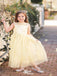 Lovely Light Yellow Round Neck Sleeveless Sequin Little Long Flower Girl Dresses, Wedding Flower Girl Dresses, FGD035