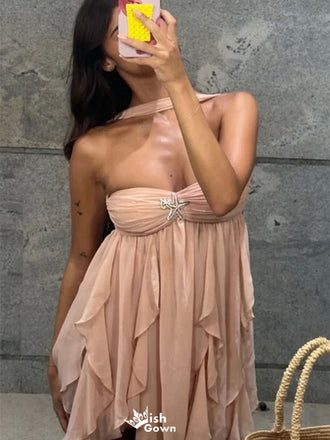 Sexy Pink Spaghetti Strap A-Line Sequin Short Homecoming Dresses For Party, EPT671