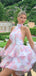 Pretty Halter Backless Floral Print Organza Homecoming Dresses, EPT718