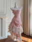 Elegant Pink Spaghetti Strap High Low Sleeveless Homecoming Dresses For Birthday Party, EPT696