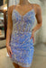 Gorgeous Mermaid Spaghetti Straps V Neck Sequin Lace Short Homecoming Dresses, EPT134