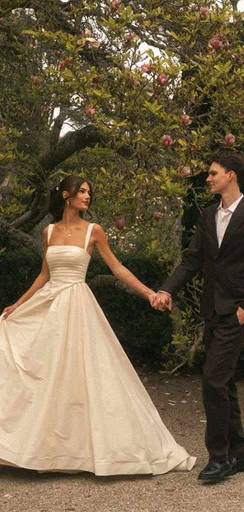 Elegant White Spaghetti Strap Sleeveless Mermaid Long Wedding Dresses With Sweep Trailing,WDH177