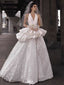 Elegant White V-Neck A-Line Long Wedding Dresses With Sweep Trailing ,WDH170