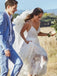 Elegant  A-Line Lace Wedding Dress V-Neck Spaghetti Strap Backless Bridal Gown,WDH191