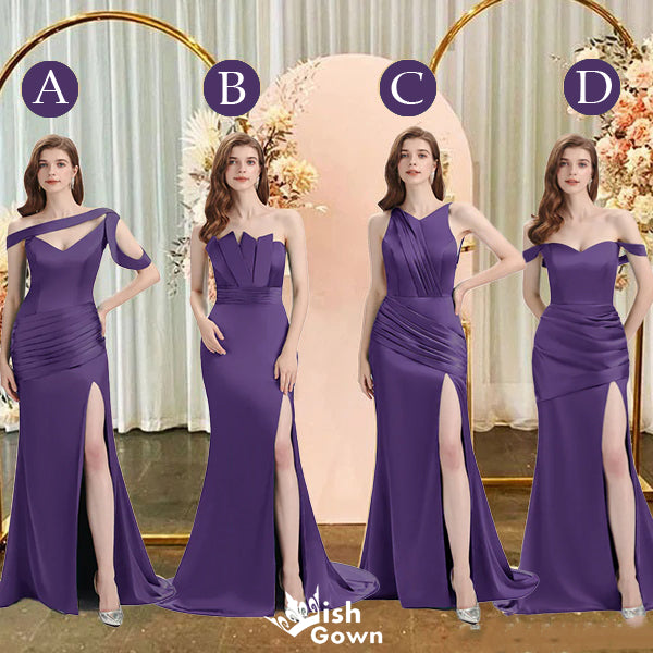 Mismatched Plum Mermaid Side Slit Cheap Long Bridesmaid Dresses Online, WGM135