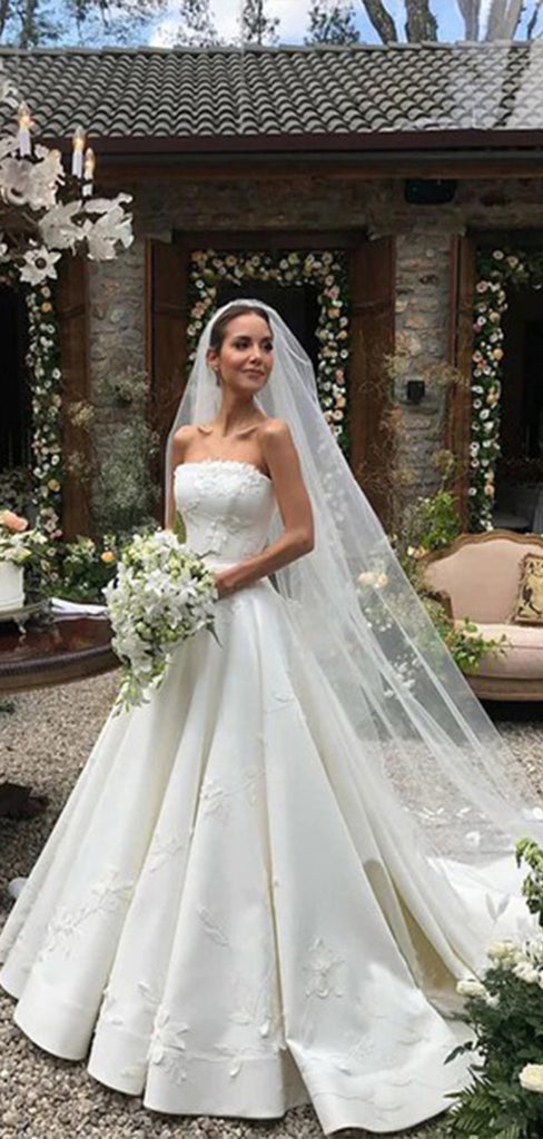 Elegant Strapless Applique Ball Gown Popular Bridal Long Wedding Dresses, WDH087